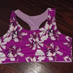 2 sided white and purple flowered sport bra